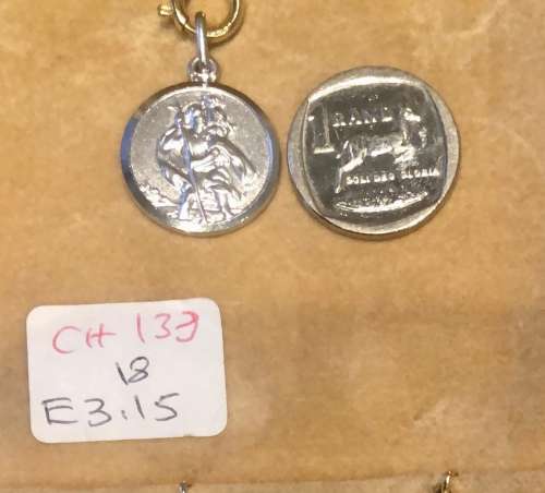 9K- Genuine 9 carat solid, white Gold Saint Christopher 18 mm diameter -