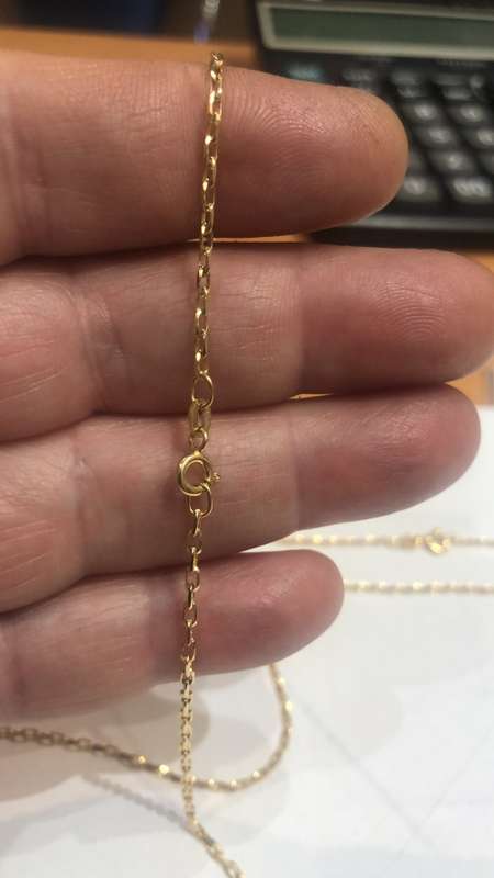 9k / solid  9 carat Yellow Gold, DIamond cut Anchor link necklace - long cm 60