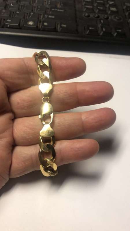 9K 9carat solid yellow Gold gents bracelet - beveled curb mm 11.5 wide links .cm 22 long
