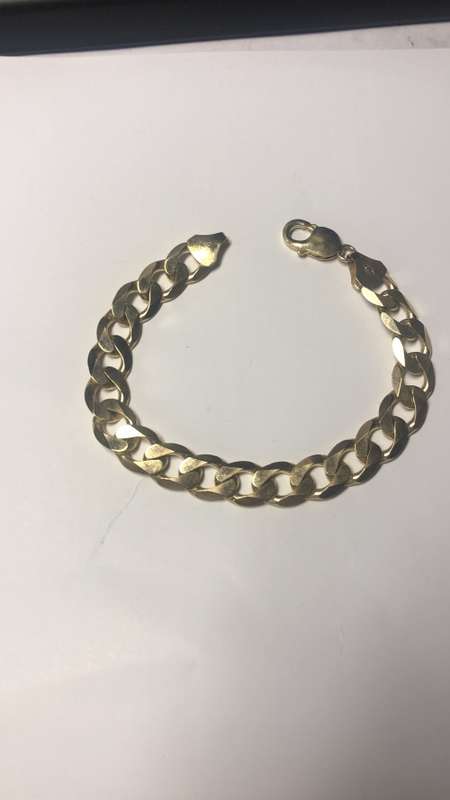 9K 9carat solid yellow Gold gents bracelet - beveled curb mm 11.5 wide links .cm 22 long