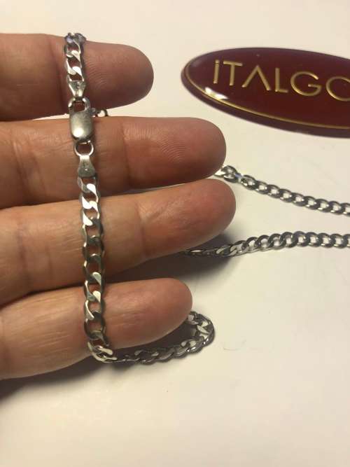9K- Genuine 9 carat solid,Gents Flat curb link .white Gold Necklace , cm 60 long - 5.0 mm wide