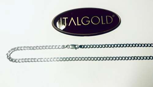 9K- Genuine 9 carat solid,Gents Flat curb link .white Gold Necklace , cm 60 long - 5.0 mm wide