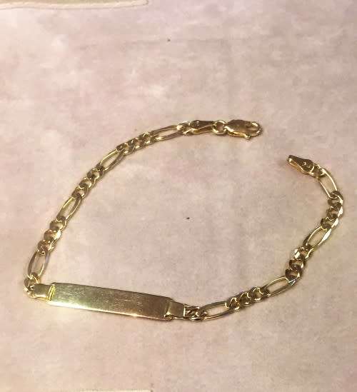 9 K / genuine 9 carat solid Gold, Imported figaro I.D. bracelet ---- 6 mm wide