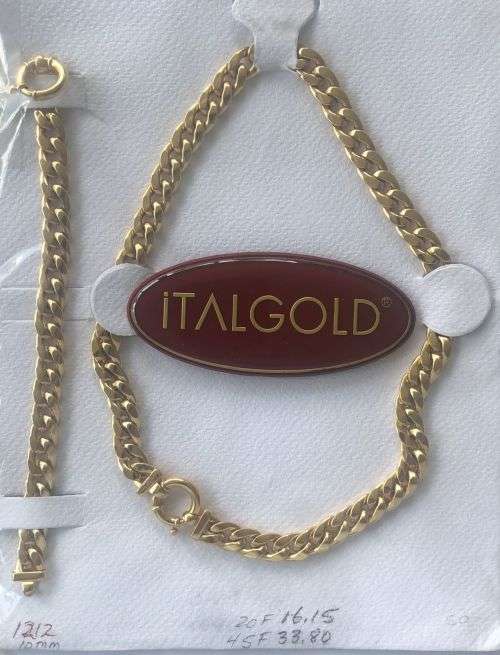 9k genuine,solid 9 carat Gold, 10 mm wide hollow curb link-set of necklace cm 45 and bracelet