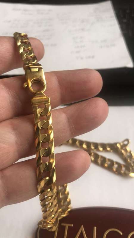 9k genuine,solid 9 carat Yellow Gold set, mm 8.5 wide Square flat curb-necklace cm45 + bracelet --