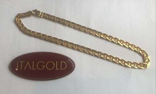 9k genuine,solid 9 carat Yellow Gold, Flat marina link necklace cm 45 long -- 8.5 mm. wide