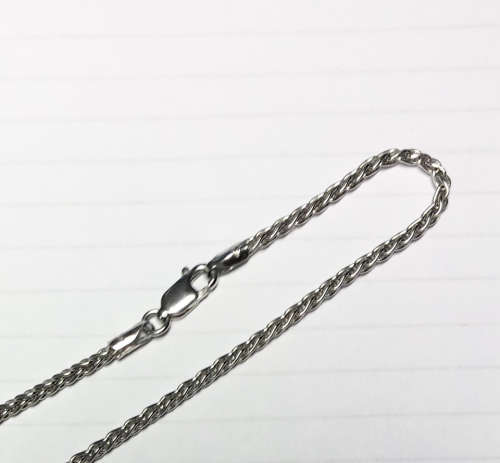 9k solid 9 carat white Gold --- imported Round wheat link Necklace --cm 38 x 1.0 mm. wide