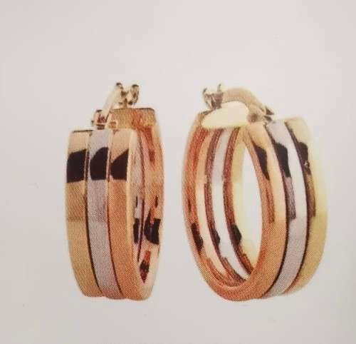 9 carat genuine Gold , Medium size hoops 19 mm high ---- Tricolour earrings