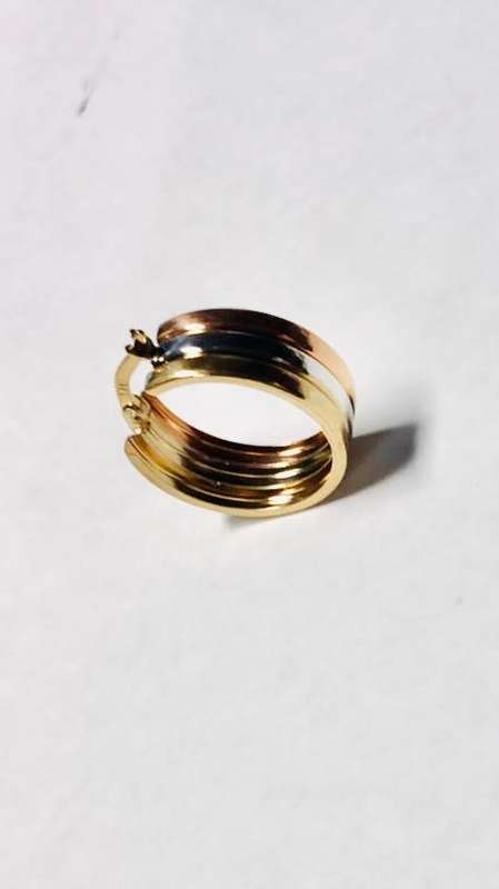 9 carat genuine Gold , Medium size hoops 19 mm high ---- Tricolour earrings