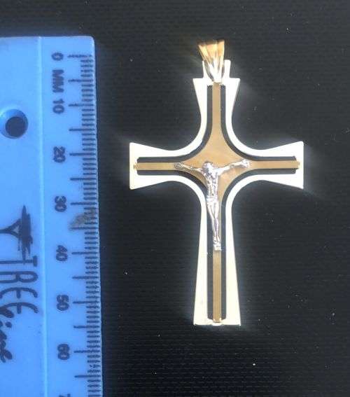 9k solid 9 carat Gold -Imported Large two tone Crucifix---------- 60 mm long x 30 mm wide