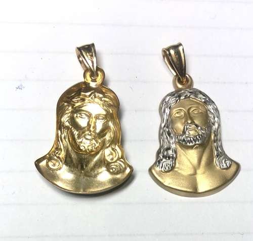 9K-genuine 9 carat gold , Imported two tone pendant large Jesus Bust --- long 30 mm x 18mm wide