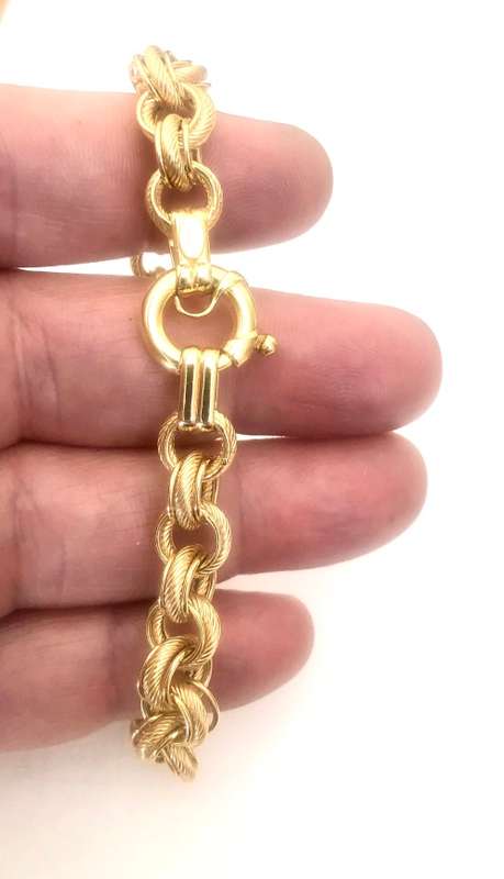 9 K-9 carat solid Gold, Imported Belcher-Rolo` 10 mm.round bracelet with signoretti clasp