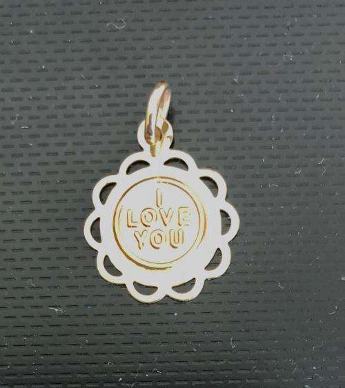 9k solid ,genuine 9 carat Yellow Gold - l LOVE YOU ---- 16 mm wide pendant