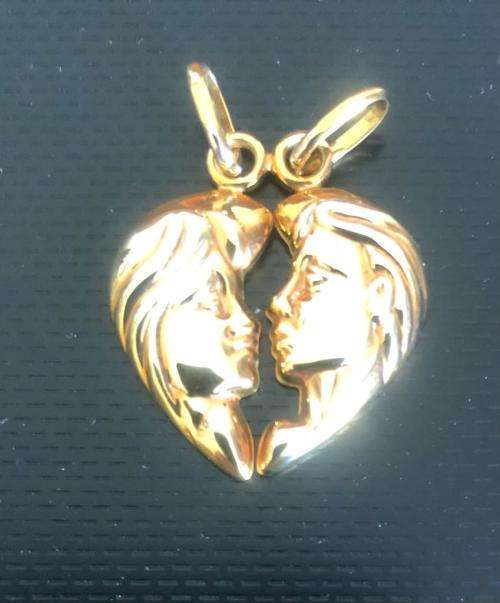 9K solid 9 carat Gold , imported 2 Lovers pendant ---break it in two for Her and Half for Him