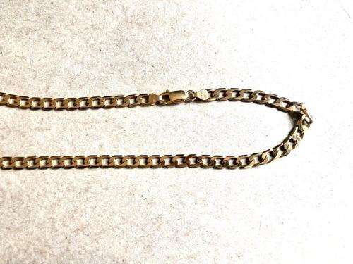 9k genuine,solid 9 carat Yellow Gold, bevelled curb Gents necklace cm 56 -mm 5.5 wide