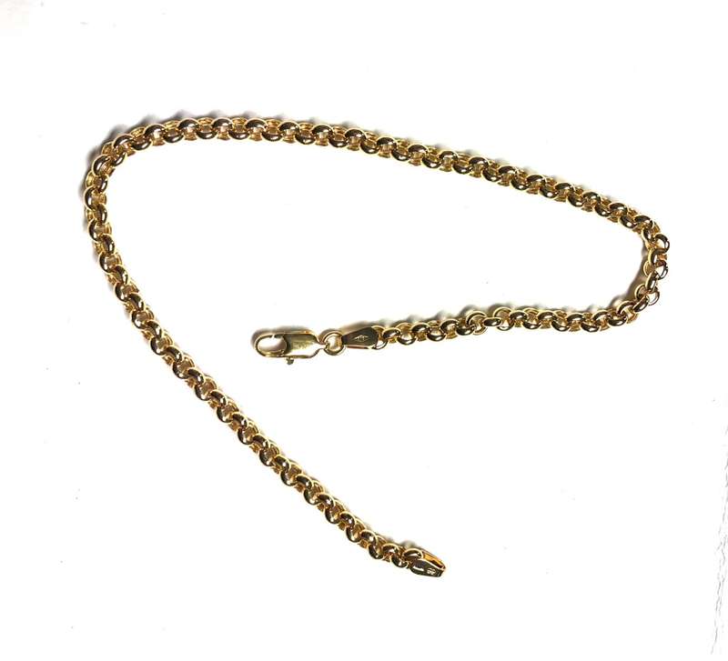 9k solid 9 carat Gold -----rolo` Link Anklet------- cm. 26 long ----4.0 mm. wide