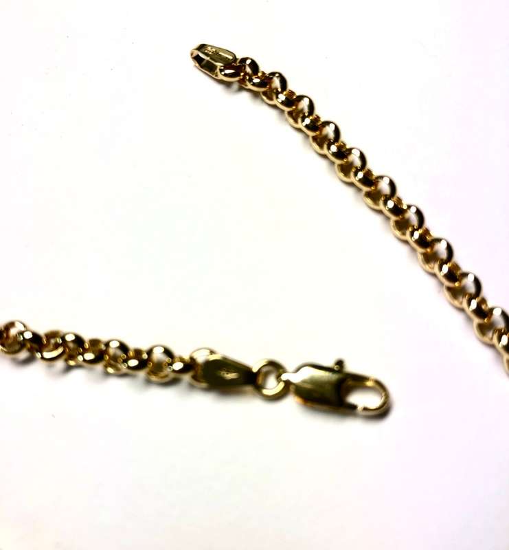 9k solid 9 carat Gold -----rolo` Link Anklet------- cm. 26 long ----4.0 mm. wide