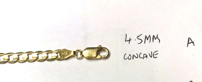 9K- Genuine 9 carat solid,Ladies yellow Gold bracelet , concave curb 4.5mm wide link -cm19 long