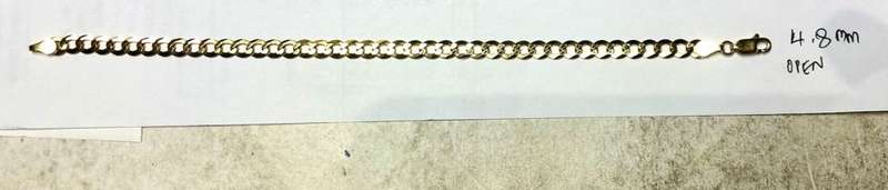 9K- Genuine 9 carat solid,Ladies yellow Gold bracelet ,open curb 4.8mm wide link cm19 long -