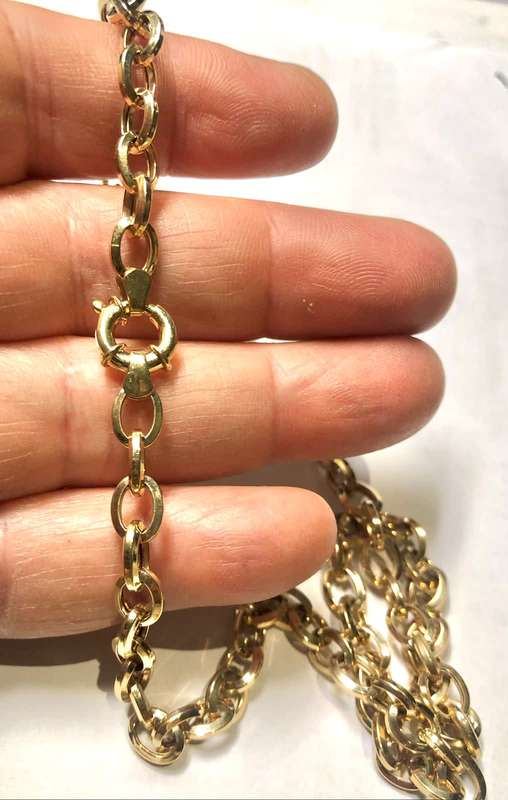 9k solid -9 carat Yellow Gold, DIamond cut Anchor link necklace - long cm 50