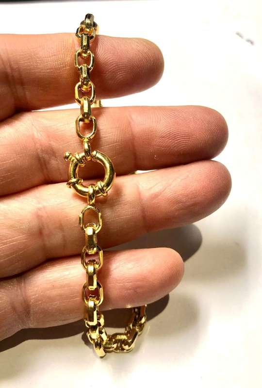 9k solid -9 carat Yellow Gold, DIamond cut Anchor ,mm 5.8 wide link necklace - long cm 50