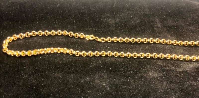 9 K / 9 carat solid Gold, Imported yellow Belcher Rolo necklace - cm 60 Long