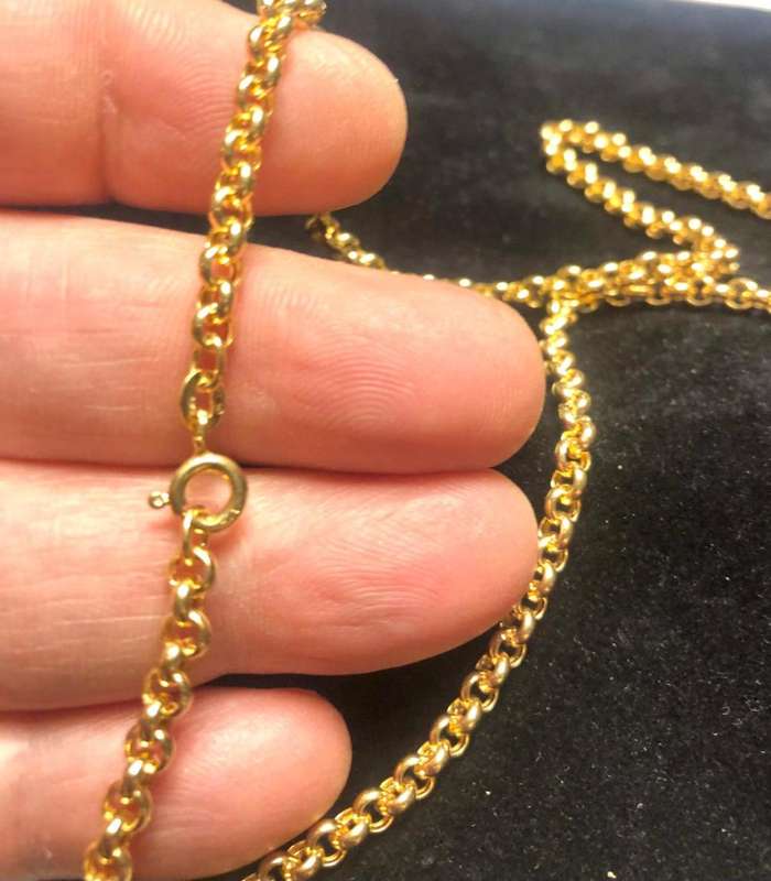 9 K / 9 carat solid Gold, Imported yellow Belcher Rolo necklace - cm 60 Long