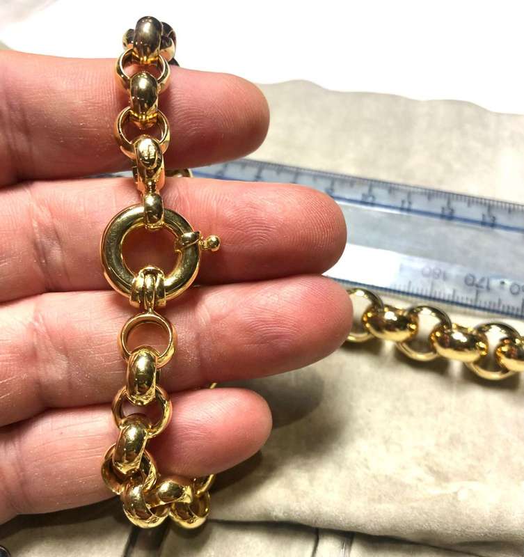9k genuine,solid 9 carat Yellow Gold,Rolo` belcher 9.5 mm- set Necklace cm45 & Bracelet cm20 long