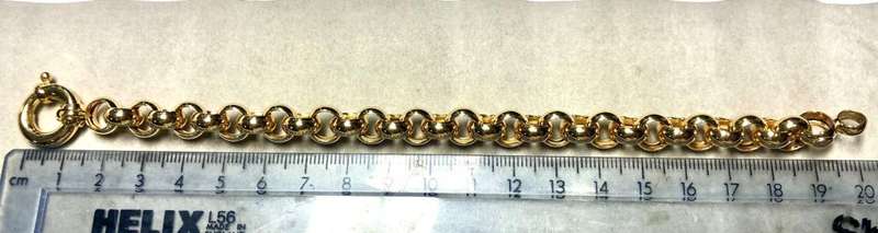 9k genuine,solid 9 carat Yellow Gold,Rolo` belcher 9.5 mm- set Necklace cm45 & Bracelet cm20 long