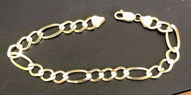 9 K / 9 carat solid Gold, Imported figaro Gents bracelet ---- 8.5 mm wide
