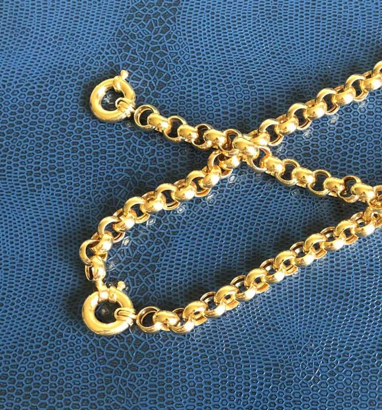 9k genuine,solid 9 carat Yellow Gold,Rolo` belcher 9.5 mm- set Necklace cm45 & Bracelet cm20 long