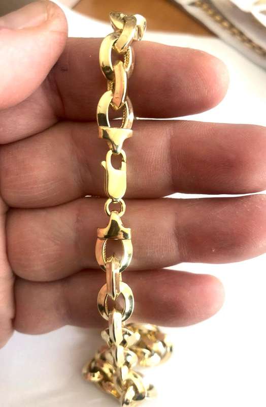 9k / solid 9 carat gold ---Yellow Anchor link chain ------- long45cm -----9.5 mm. wide