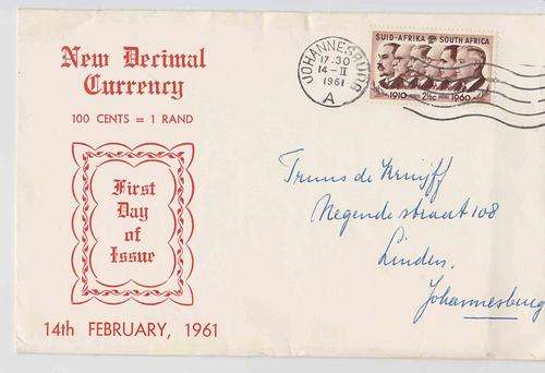 1961 RSA New Decimal Currency First Day of Issue