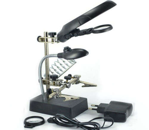 Helping Hand LED Illumination Auxiliary Clip Magnifier with Soldering Stand