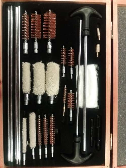 Gun Rifle Shotgun Pistol Cleaning Kit in wooden case