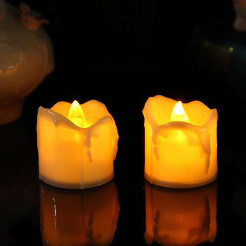 Flameless Flicker Tear Wax Drop Candle Battery Operated Tea Lights Realistic Look