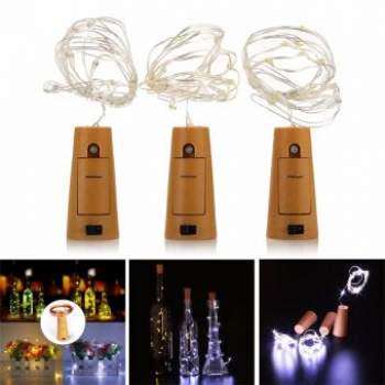 3 x Bottle Cork Shaped String Fairy LED lights with batteries White