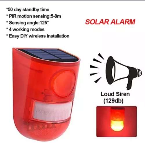 Solar Powered Infrared Motion Sensor Siren Alarm Lamp