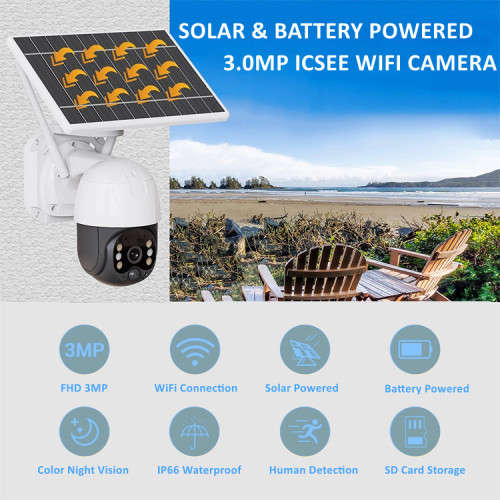 3MP Solar PTZ WIFI Camera wth ICSEE app (Batteries Included)
