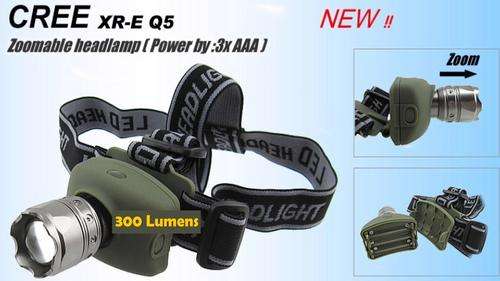 Headlight 300 Lumens High Power 5W CREE LED Zoomable