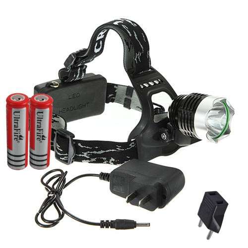 CREE XML T6 1600 Lumens Rechargeable LED Headlamp Headlight + 2 x 18650 batteries and charger