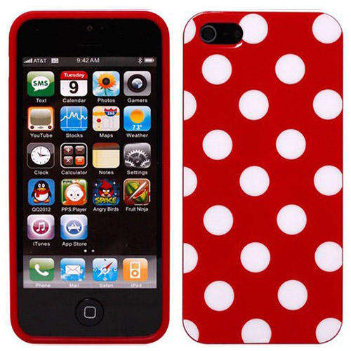 iPhone 5 5S cover Polka Dot Rubber Skin Case Cover + Free screen protector