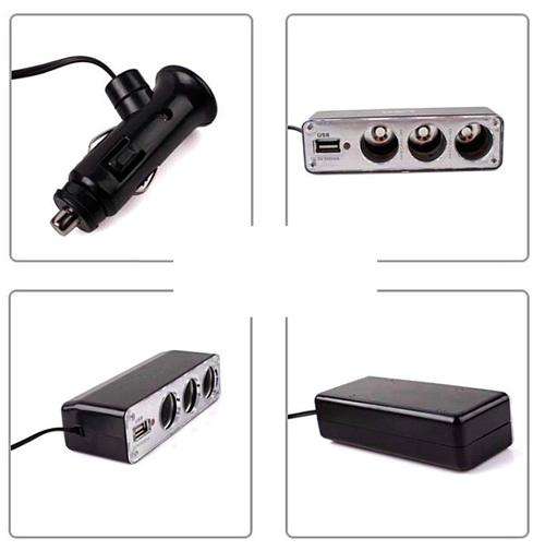 3 Way 12V Triple Car Cigarette Socket Power Adapter Splitter With USB Port
