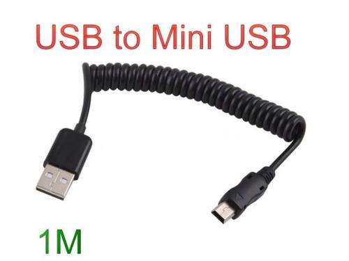 USB 2.0 Male A to Mini USB B 5 Pin Data Sync Charger Cable 3ft 1M Spring Coiled