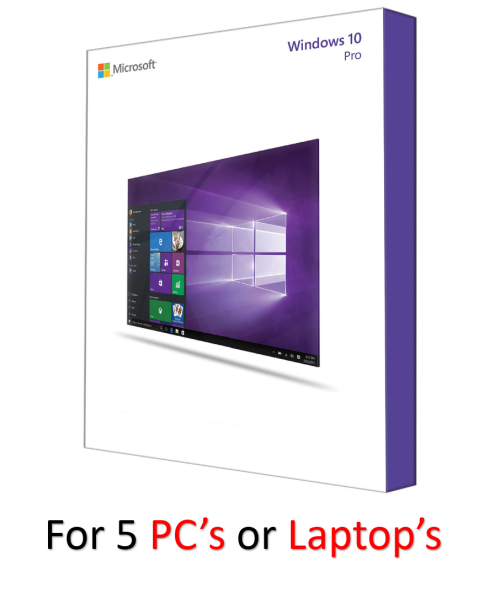 Windows 10 Pro license key (32 / 64 bit) for 5 PC's or Laptop's