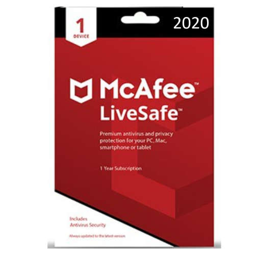 McAfee LiveSafe 2020, 1 Devices, 1 Year