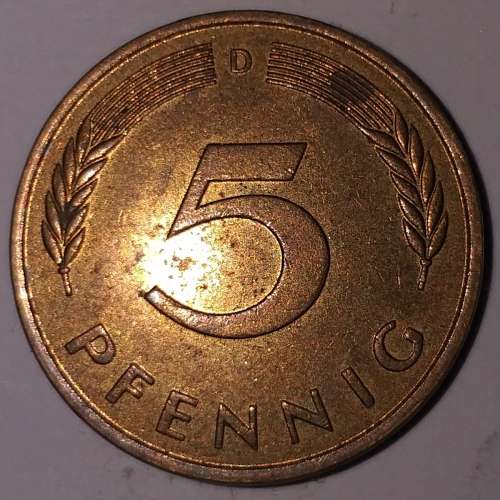 1978 D - 5 PFENNIG - FIVE PFENNIG - GERMANY - FEDERAL REPUBLIC - (Brass Clad Steel)