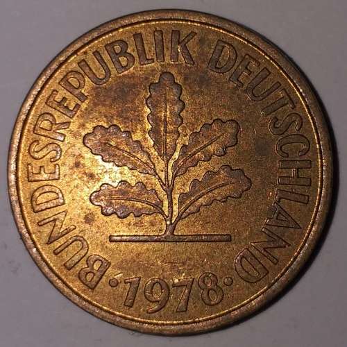 1978 D - 5 PFENNIG - FIVE PFENNIG - GERMANY - FEDERAL REPUBLIC - (Brass Clad Steel)