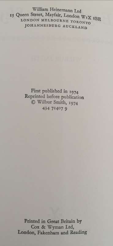 Eagle In The Sky - Wilbur Smith - FIRST EDITION - Reprinted Before Publication - 1974 (Hardcover)