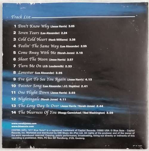 CD - NORAH JONES - COME AWAY WITH ME [VG+] - CDSTBN (WFL) 1217